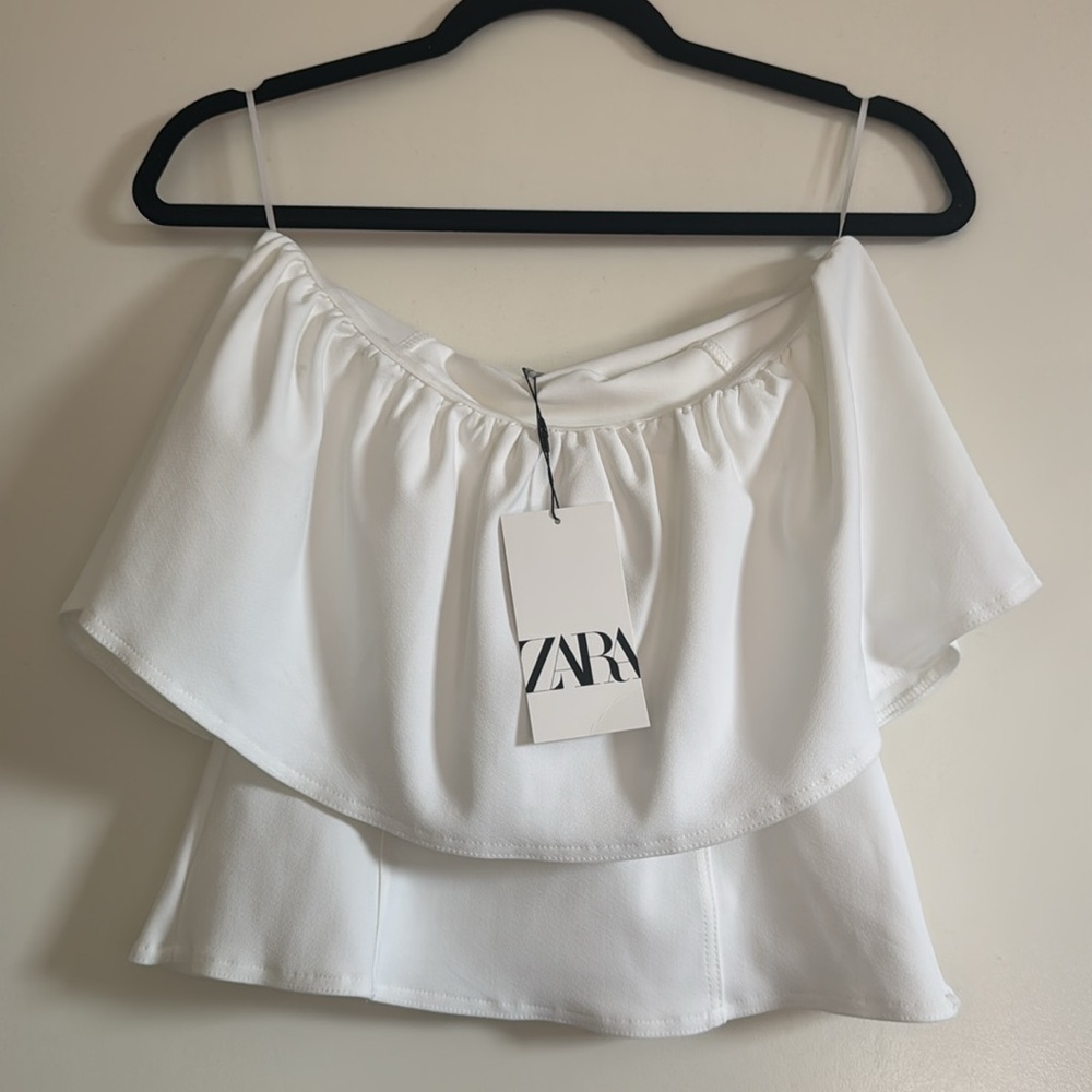 Zara White tiered Off-Shoulder sleeveless Top NWT size M